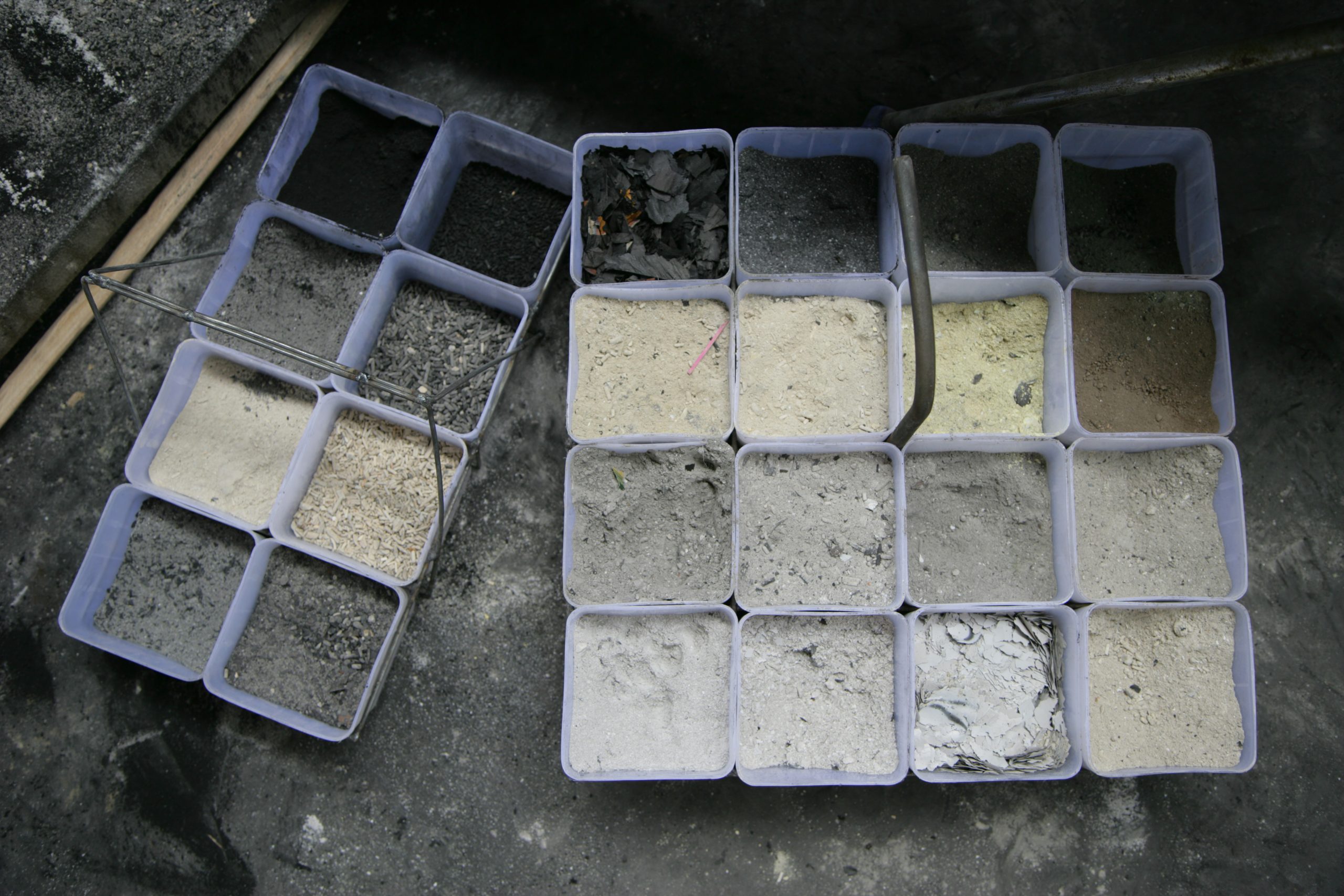 Pans of ash sorted by shade. Photo courtesy of the artist and Pace Gallery.